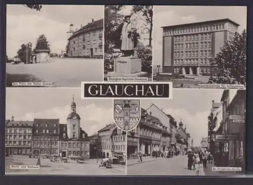 Ansichtskarte Glauchau Platz d. roten Armee Ingenieurschule Markt Rathaus