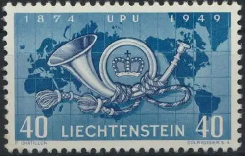 Liechtenstein 277 UPU Weltpostverein Posthorn Weltkarte Landkarte tadellos 6,50