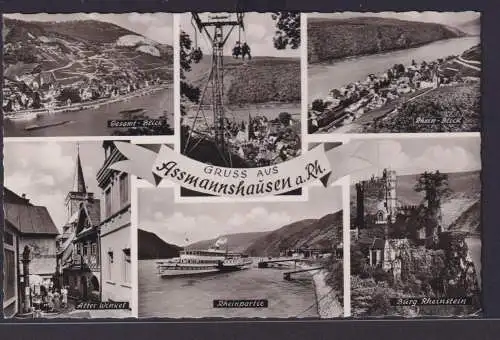 Ansichtskarte Assmannshausen Burg Rheinstein Rheinblick Totalansicht Rheidampfer