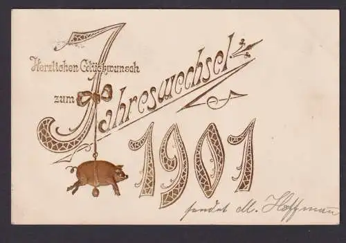 Ansichtskarte Neujahr Schwein Glücksschwein Tiere ab Hermsdorf Thüringen