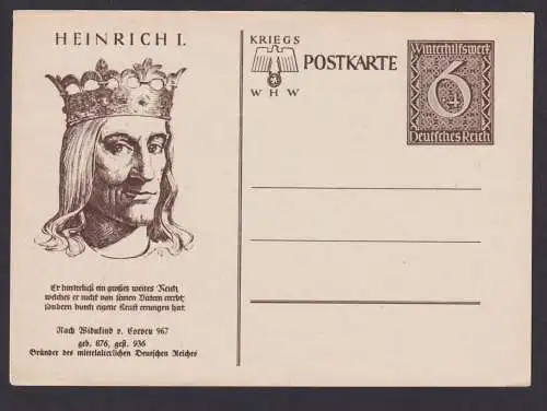 Briefmarken Deutsches Reich Ganzsache WHW Winterhilfswerk Heinrich I 1939