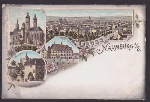 Litho Ansichtskarte Naumburg Saale Sachsen Anhalt Marienthor Dom Rathaus