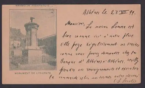 Griechenland Ansichtskarte EF 10 L Hermeskopf Athen Monument de Lysicrate 1899