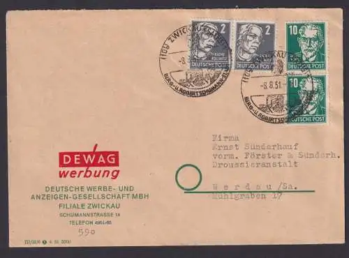 Briefmarken SBZ Brief MIF Paare Persönlichkeiten SST Zwickau Berg + Robert