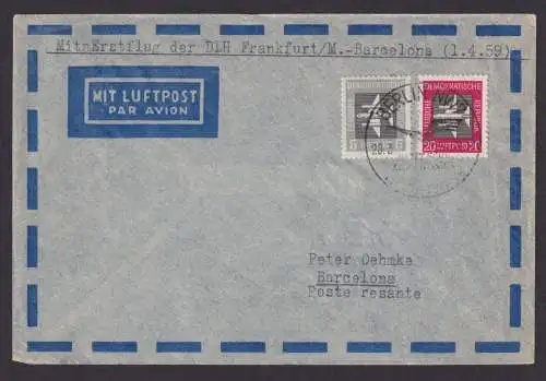 Briefmarken Flugpost air mail Frankfurt Barcelona Zuleitung DDR Berlin rs. div.