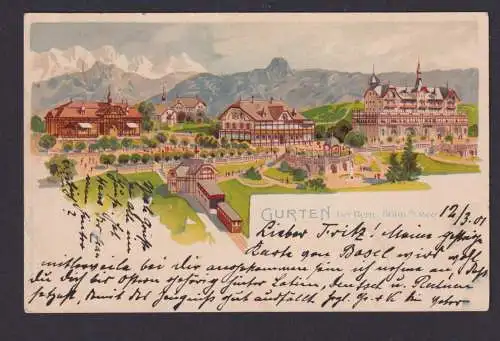 Litho Ansichtskarte Gurten Bern Schweiz n. Dillenburg Nassau Hessen