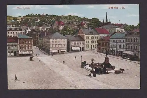 Ansichtskarte Sebnitz Sachsen Hauptplatz Denkmal Geschäfte Konfektions Haus