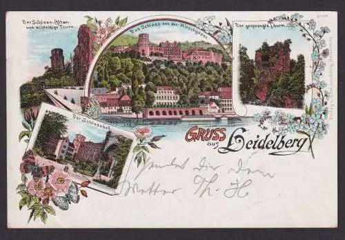 Litho Ansichtskarte Heidelberg Baden Württemberg Schloss n. Elberfeld Wuppertal