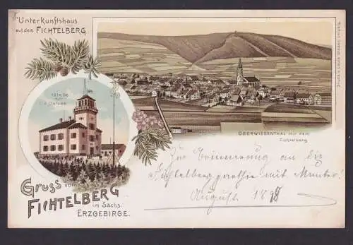 Litho Ansichtskarte Oberwiesenthal Fichtelberg Sachsen Erzgebirge Gastronomie