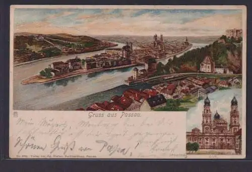 Litho Ansichtskarte Passau Bayern n. Wien Österreich