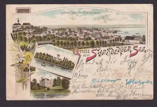 Litho Ansichtskarte Starnberger See Bayern Schloss Berg Roseninsel n. Elberfeld
