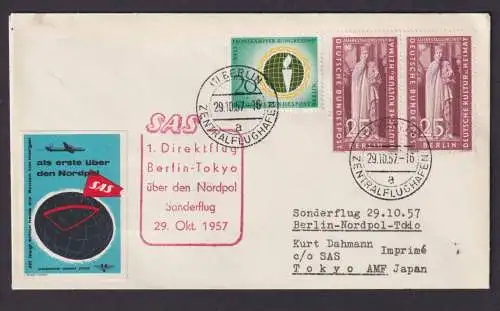 Flugpost Brief Air Mail SAS 1. Direktflug Berlin Tokio Japan über Nordpol plus