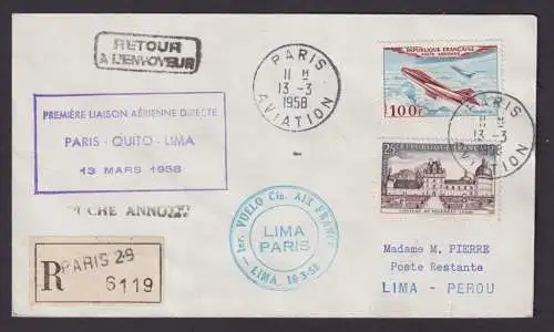 Flugpost R Brief Air Mail Air France Erstflug Paris Quito Lima Peru 13.3.1958