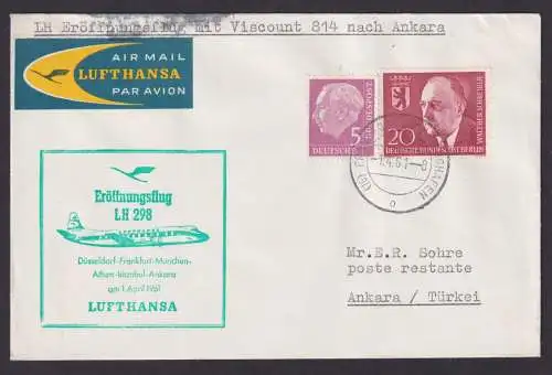 Flugpost Brief Air Mail Lufthansa Eröffnungsflug LH 298 Düsseldorf Ankara Türkei