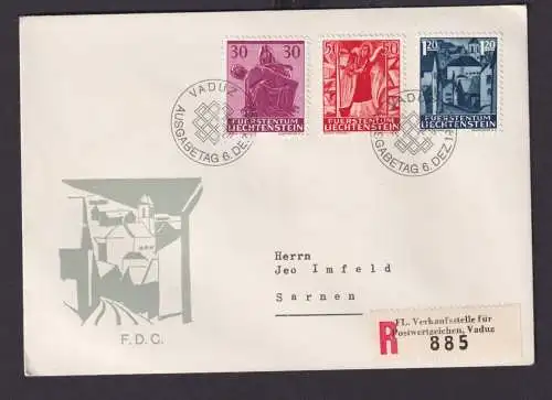 Liechtenstein R Brief 424-426 Weihnachten FDC gelaufen Vaduz nach Sarnen