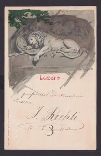 Litho Ansichtskarte Luzern Schweiz Löwendenkmal Künstlerkarte Sign. ab Hochdorf