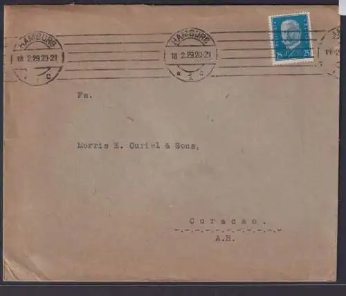Deutsches Reich Brief 25 Pfg. Reichspräsidenten Destination Hamburg Curacao