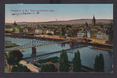 Ansichtskarte Frankfurt Main Eiserner Steg Litho Kunstkarte nach Stuttgart