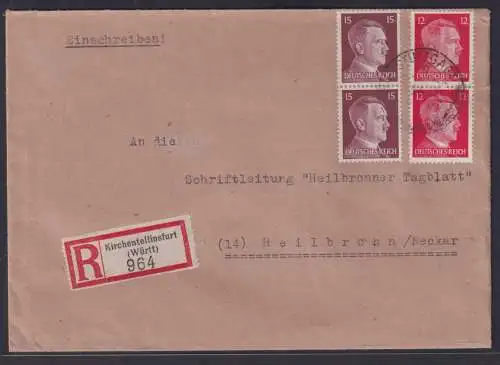 Deutsches Reich R Brief MIF 2 senkrechte Paare Hitler Kirchentellinsfurt