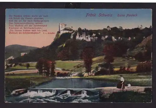 Ansichtskarte Litho Künstlerkarte Bayern Ruine Neideck Fränkische Schweiz Spruch