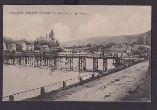 Ansichtskarte Hastieres Belgien Notbrücke an der Maas Feldpostkarte 1. Weltkrieg