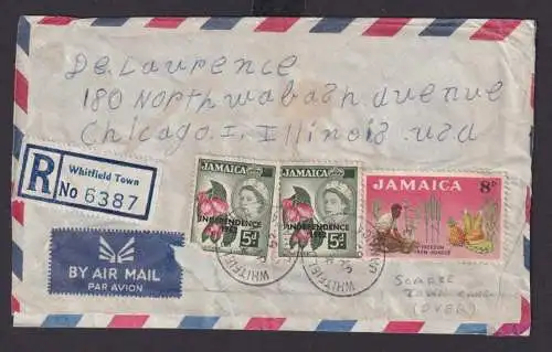 Jamaica Flugpost Brief Aufdruck Queen Elisabeth Whitfield Town Chicago Illinois