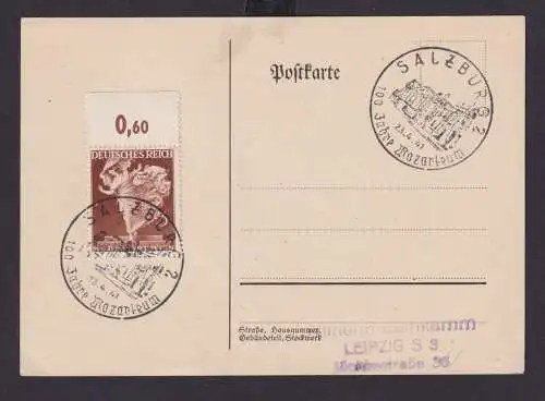 Ostmark Deutsches Reich Drittes Reich Karte SST 100 Jahre Mozarteum n. Leipzig
