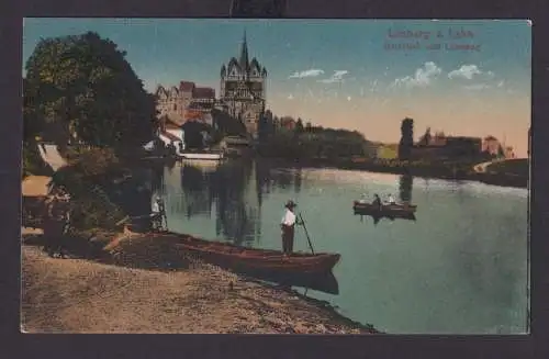 Ansichtskarte Limburg Hessen Lahn Fluss Boote Dom Litho Künstlerkarte
