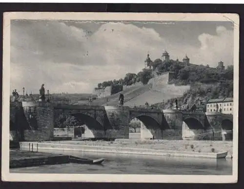 Ansichtskarte Würzburg Bayern Alte Mainbrücke u. Feste Festung nach Hamburg