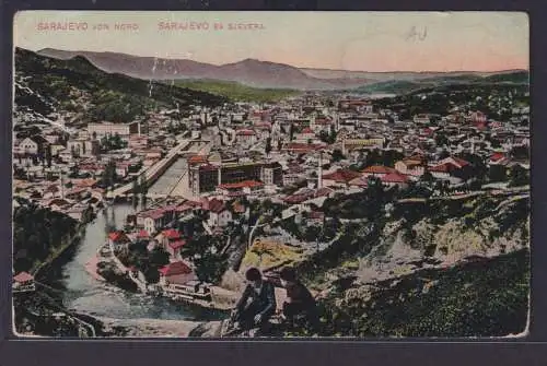 Ansichtskarte Sarajevo Bosnien Herzegowina Jugoslawien Totalansicht Miljacka
