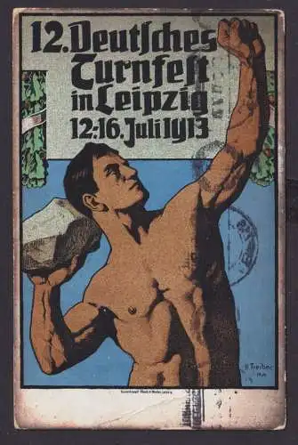 Ansichtskarte Künstlerkarte Sign. H. Treiber Leipzig Deutsches Turnfest Juli