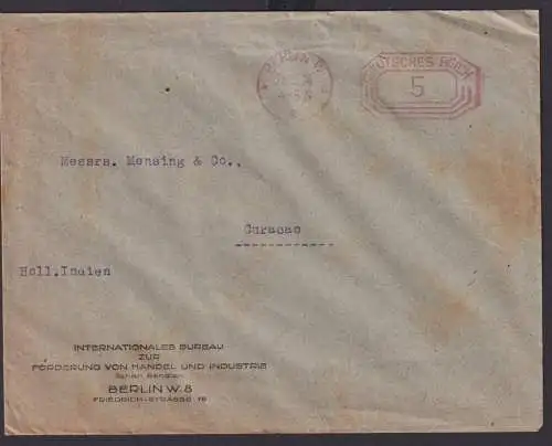 Deutsches Reich Brief AFS Absenderfreistempel Destination Berlin Curacao