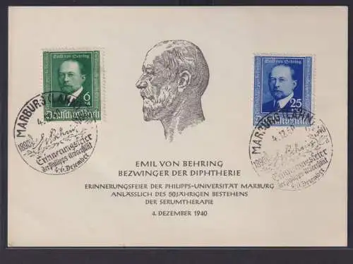 Deutsches Reich Brief 760-1 Behring Serologe Nobelpreis Sonderkarte SST Marburg