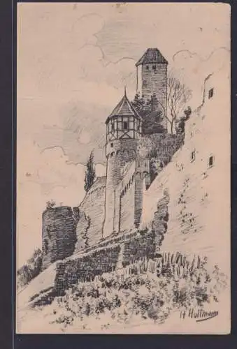 Ansichtskarte Künstlerkarte Bleistiftzeichnung Sign. H. Hottmann Burg Hornberg
