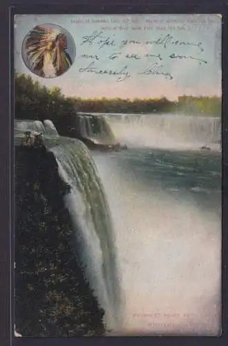 Ansichtskarte Indianer Künstlerkarte Niagara Wasserfälle Heigh of American Falls