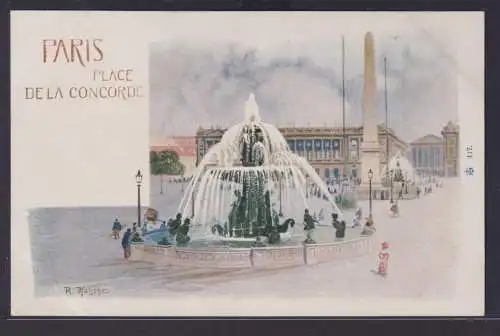 Ansichtskarte Künstlerkarte Sign. Paris Place De La Concorde Springbrunnen