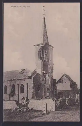 Ansichtskarte Bonnines Kirche Zerstört I. Weltkreig Belgien