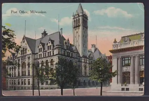 Ansichtskarte Künstlerkarte Milwaukee Wisconsin USA Post Office 07.1914