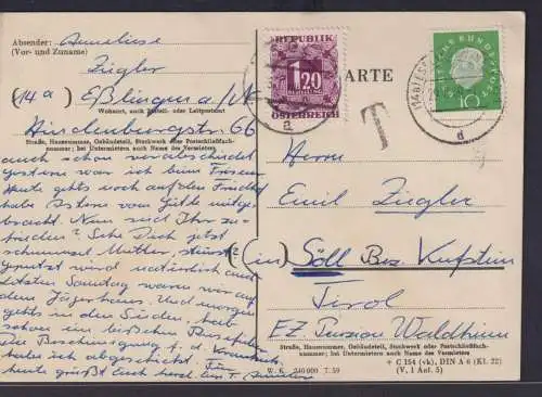 Bund Brief Heuss Nachgebühr nachtaxiert Tirol Österreich auf Postkarte