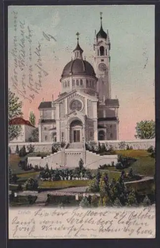 Ansichtskarte Zürich Kirche Enge Park nach Bergedorf 25.10.1902 Marke entfernt
