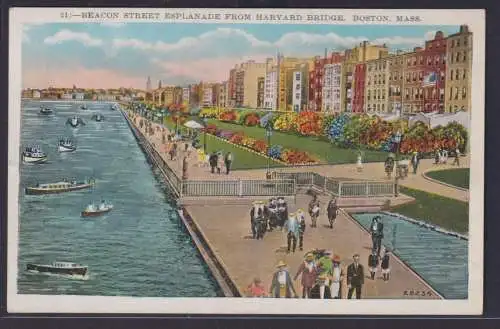 Ansichtskarte Künstlerkarte Boston Massachusetts Beacon Street Meer Promenade