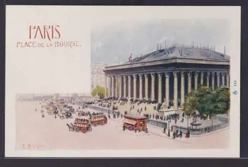 Ansichtskarte Künstlerkarte Sign. Paris Place De La Bourse Pferdefuhrwerke