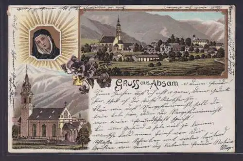 Ansichtskarte Künstlerkarte Absam Ortsansicht Heiligenbild Kirche Zierkarte Gold