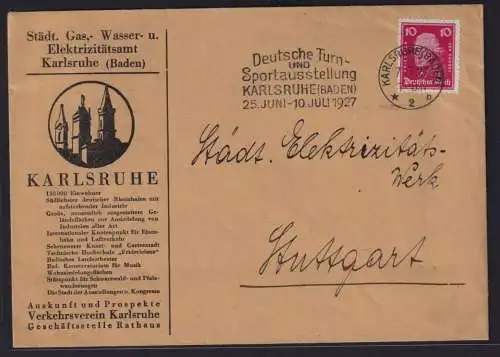 Deutsches Reich Brief toller Maschinenstempel Karlsruhe Deutsche Turn Sport -