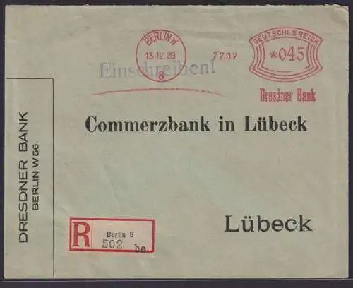 Deutsches Reich R Biref AFS Absenderfreistempel Berlin n Lübeck m. Siegelmarke