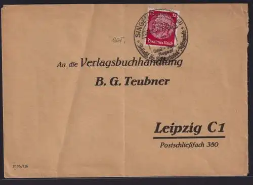 Deutsche Reich Brief EF 12 Pfg. Hindenburg Singen Hohentwie SST Festspele