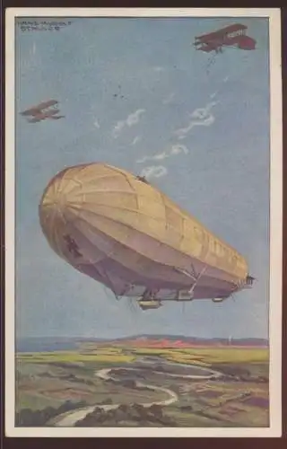 Zeppelin Ansichtskarte I. WK Flugpost Luftflotten-Verein Künstlerkarte Schulze