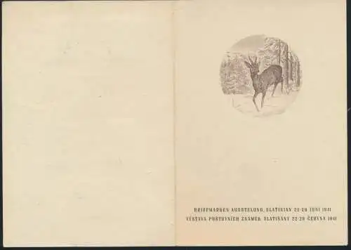 Böhmen & Mähren Briefmarken-Ausstellung Slatinian 3 Klappkarten Tiere Reh Wild