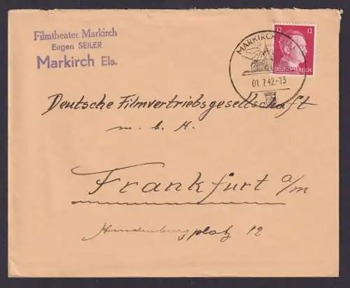 Deutsches Reich Brief EF Hitler mit Reklame SST Markirch Elsaß Frankfurt Main