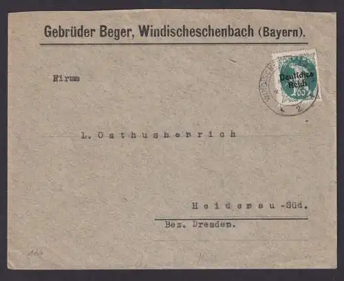 Deutsches Reich Windischeschenbach Bayern Geb. Berger Brief EF Bayern Abschied